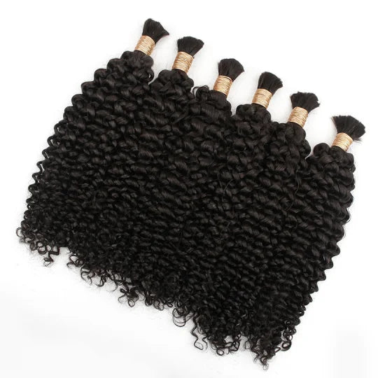 Water wave bulk hair, curly dark black bundle with multiple weft tips and gold caps