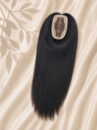 3x5 mono hair topper, long straight black topper with visible mono base panel
