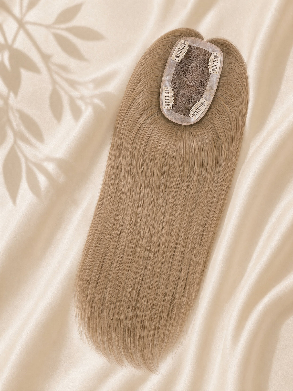 3x5 mono hair topper, long light brown topper with visible mono base panel
