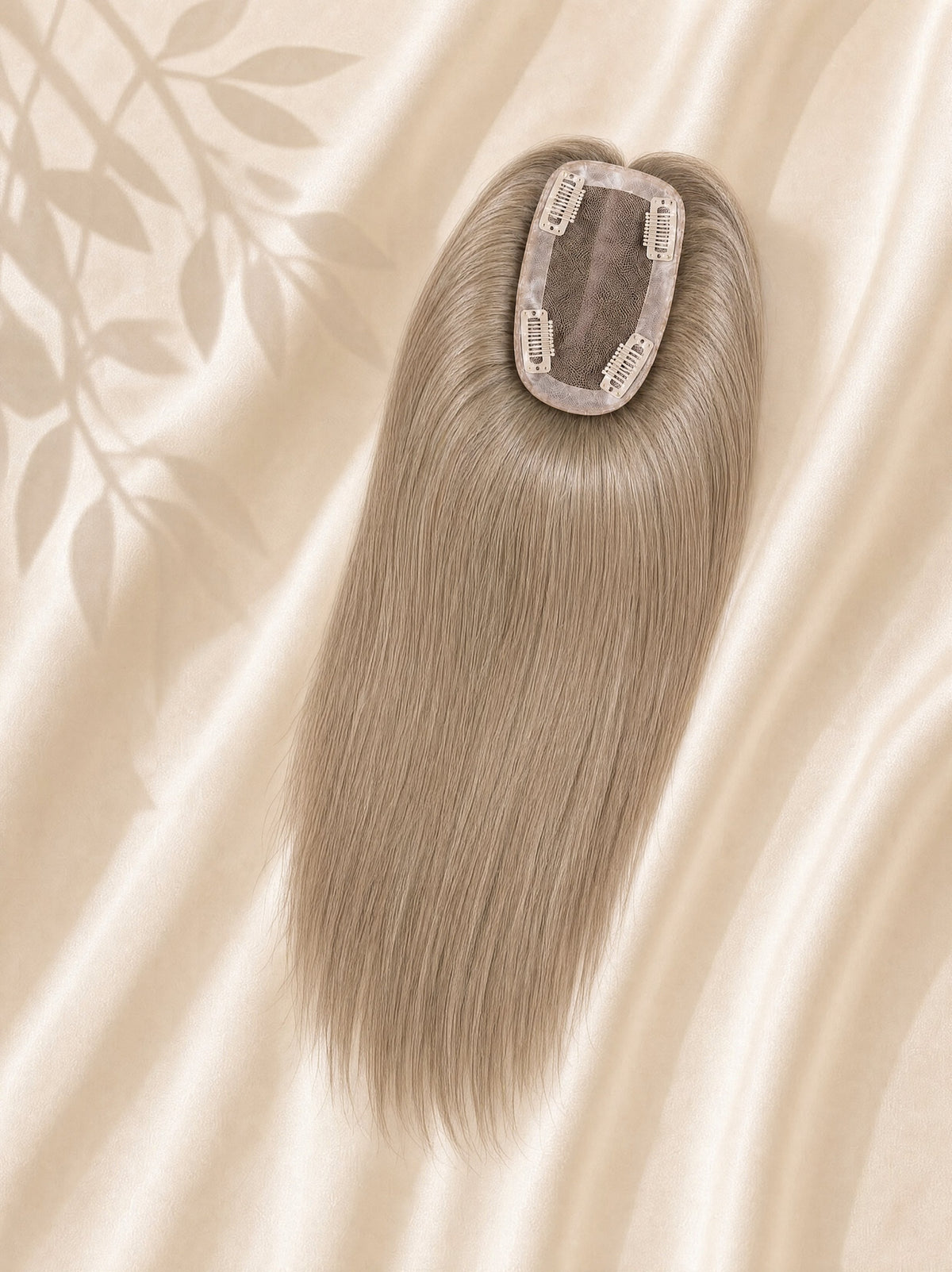 3x5 mono hair topper base with clips, straight light taupe-blonde hair plume