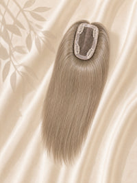 3x5 mono hair topper base with clips, straight light taupe-blonde hair plume