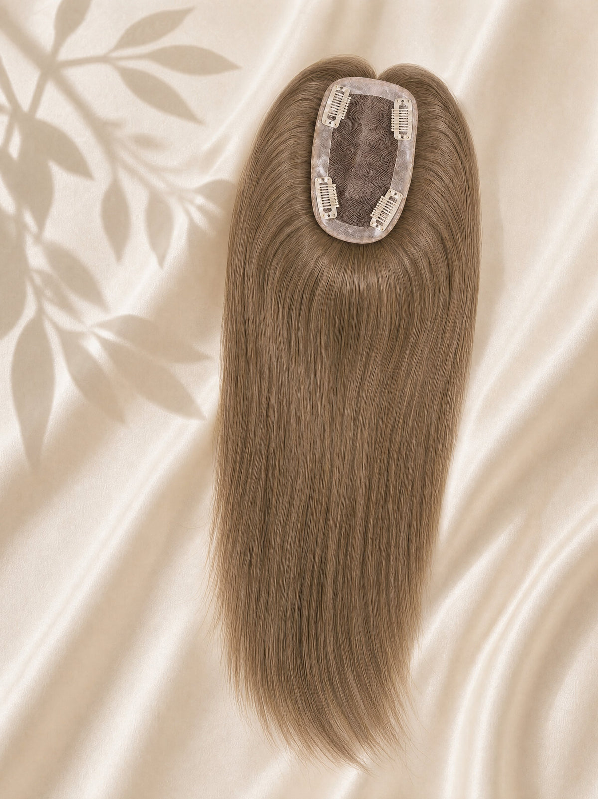Light-brown 3x5 mono hair topper with oval mono base and backing fabric