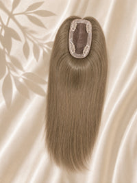Wavy light-brown 3x5 mono hair topper with oval mono base on backing cloth