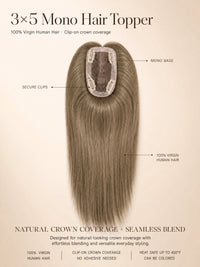 Wavy light-brown mono hair topper showing oval mono base and clip-on design