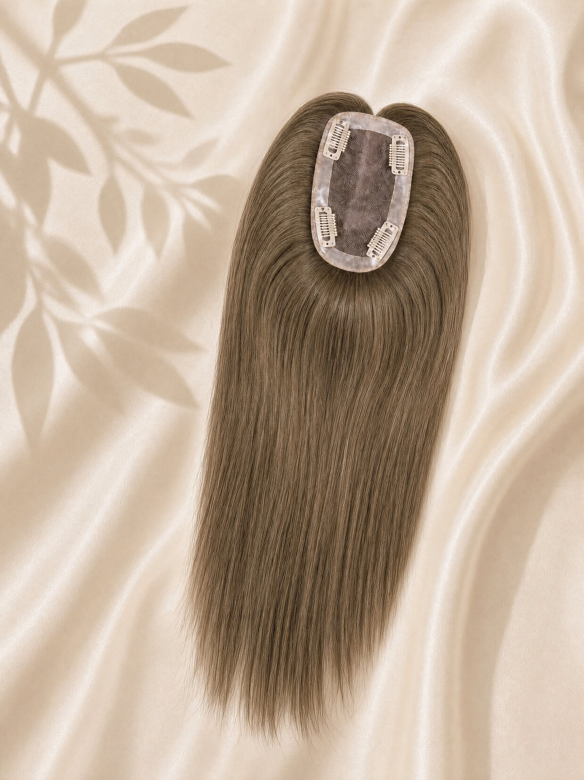 3x5 mono hair topper with monobase and clips, long straight light brown hair plume