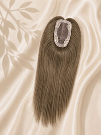 3x5 mono hair topper with monobase and clips, long straight light brown hair plume