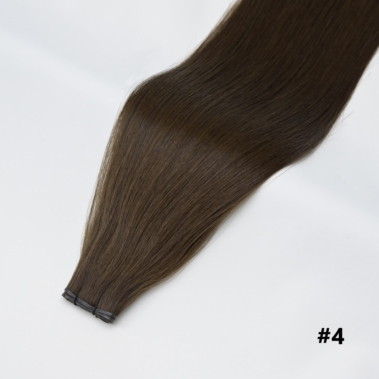Tape-in hair extension, straight medium brown #4 bundle with clips at the end
