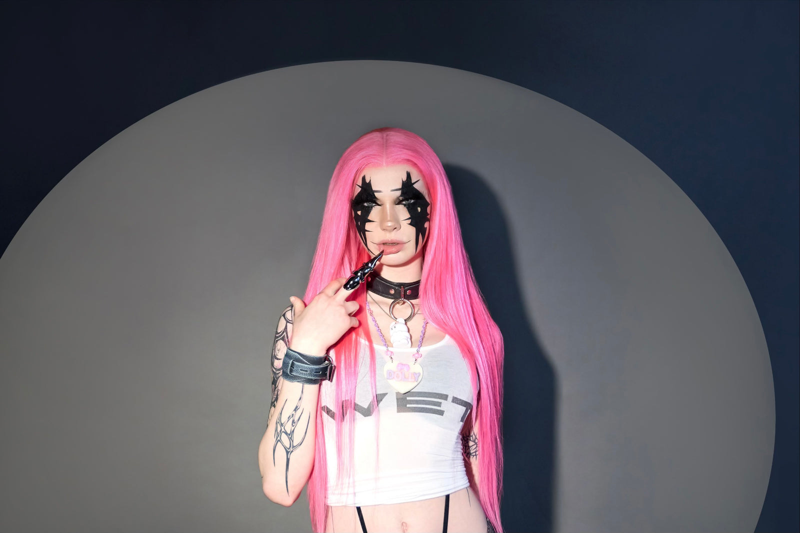 Barbie lace wig with long straight pink hair and side bangs, lace front