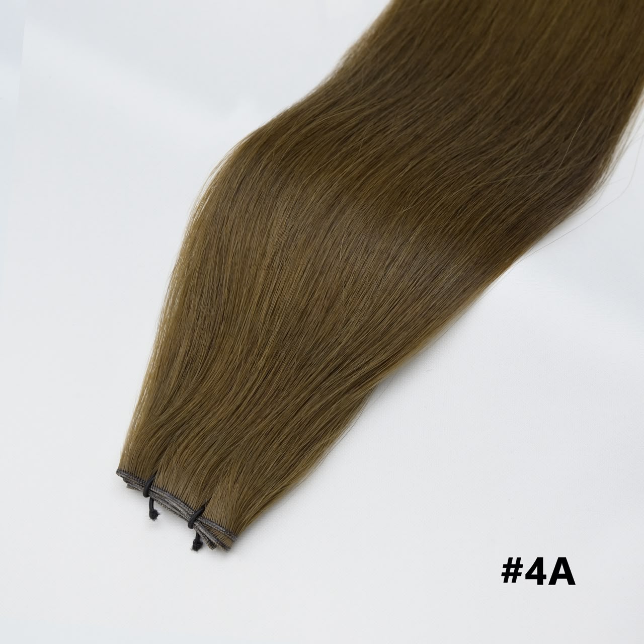 Tape-in hair extension, straight olive brown #4A bundle with clips at the end