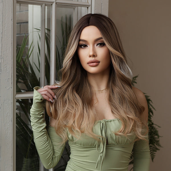 Curly Light Brown and Blonde with Icy Highlights Wig – Synthetic Blend