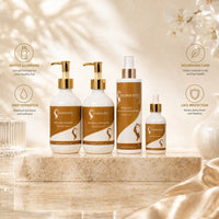 HAIRQUEEN hair care bundle kit: 4 bottles with gold pumps, brown and white labels