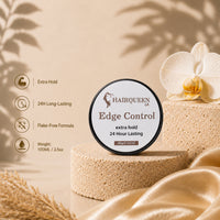 Hair Queen LA Edge Control extra hold edge control jar with benefit icons