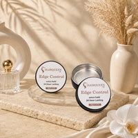 Hair Queen LA Edge Control extra hold edge control jars on a stone base