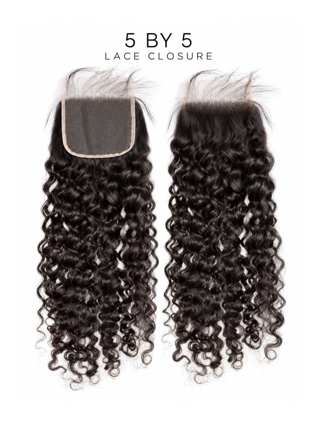 5x5 lace closure with dark curly hair and lace front, two matching sections