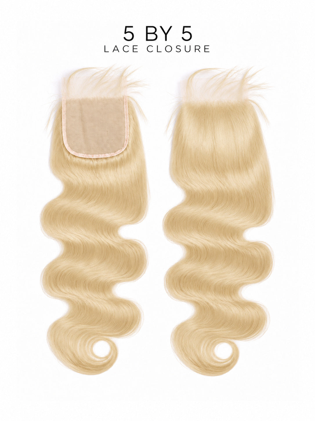 5x5 lace closure with blonde wavy hair and lace front, two matching sections