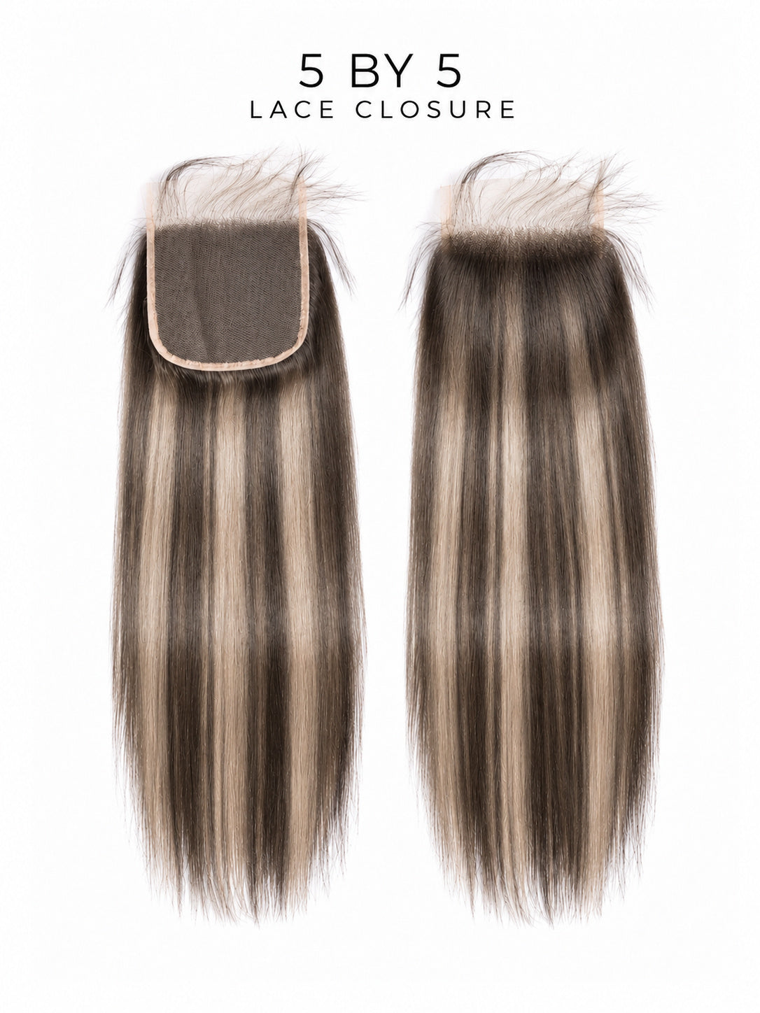 5x5 HD lace closure set with straight hair in light blonde tones; lace base shown