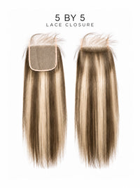 5x5 lace closure with straight hair, blonde with darker roots