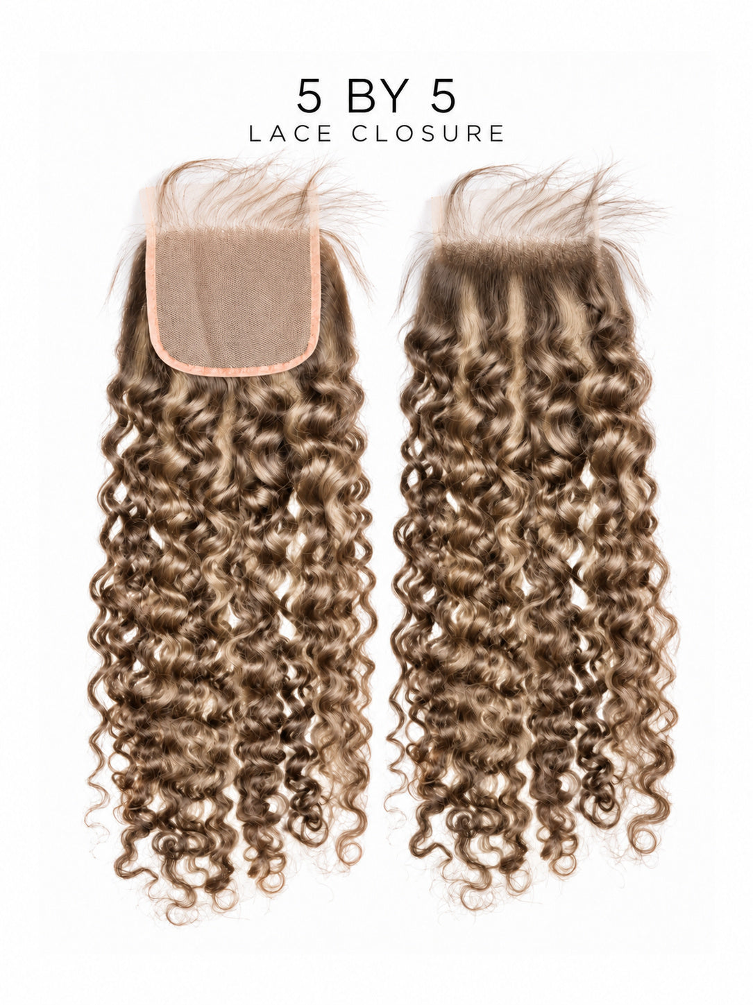 5x5 lace closure with tight curls, dark brown and highlights