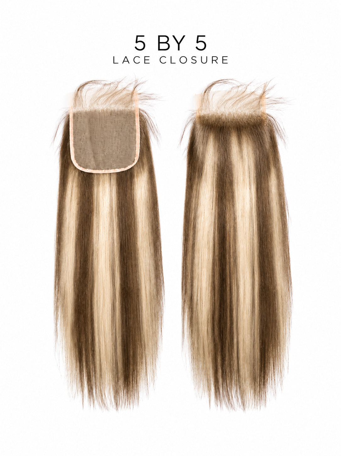 5x5 lace closure with straight hair, warm blonde and light brown