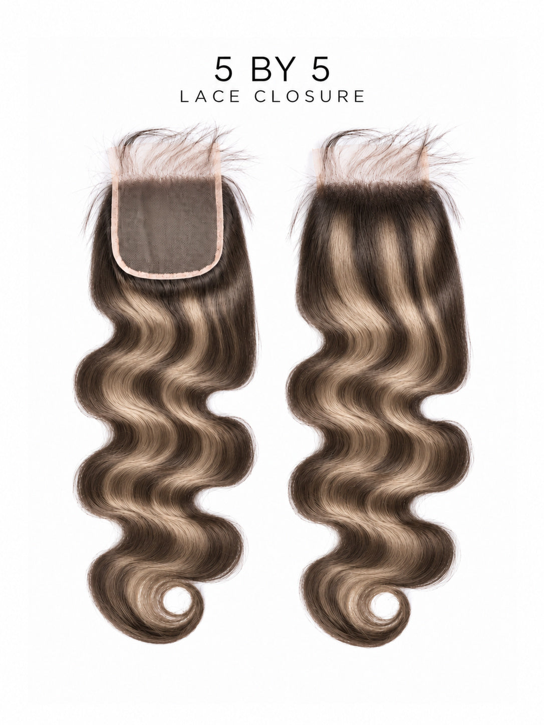 5x5 lace closure with wavy dark brown hair and square lace cap