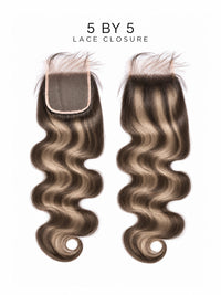 5x5 lace closure with wavy dark brown hair and square lace cap