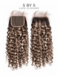 5x5 lace closure with tight curly dark brown hair and square lace cap