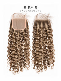 5x5 lace closure with tight curls, medium brown
