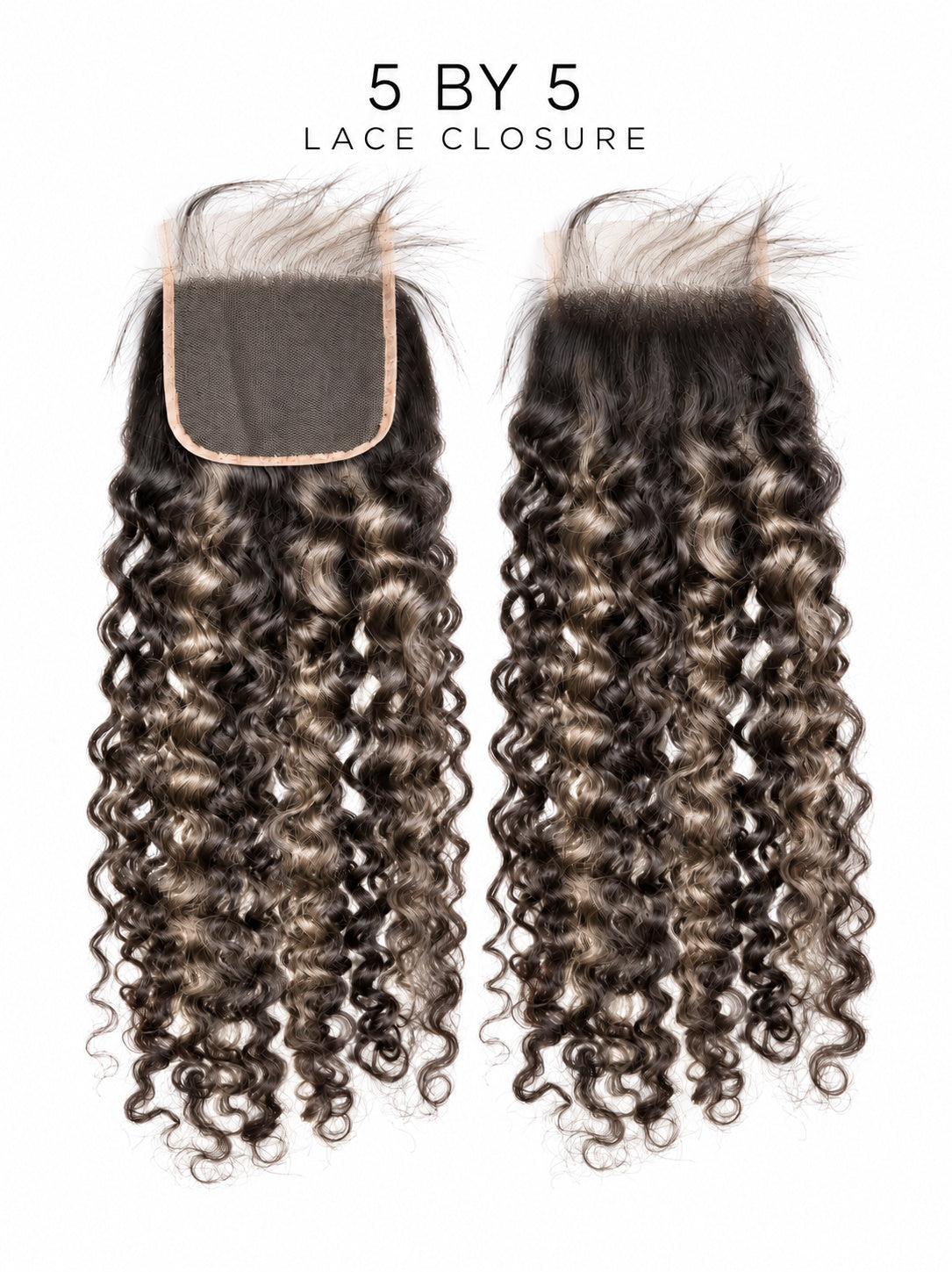 5x5 lace closure with curly hair, dark espresso curls with warm brown highlights