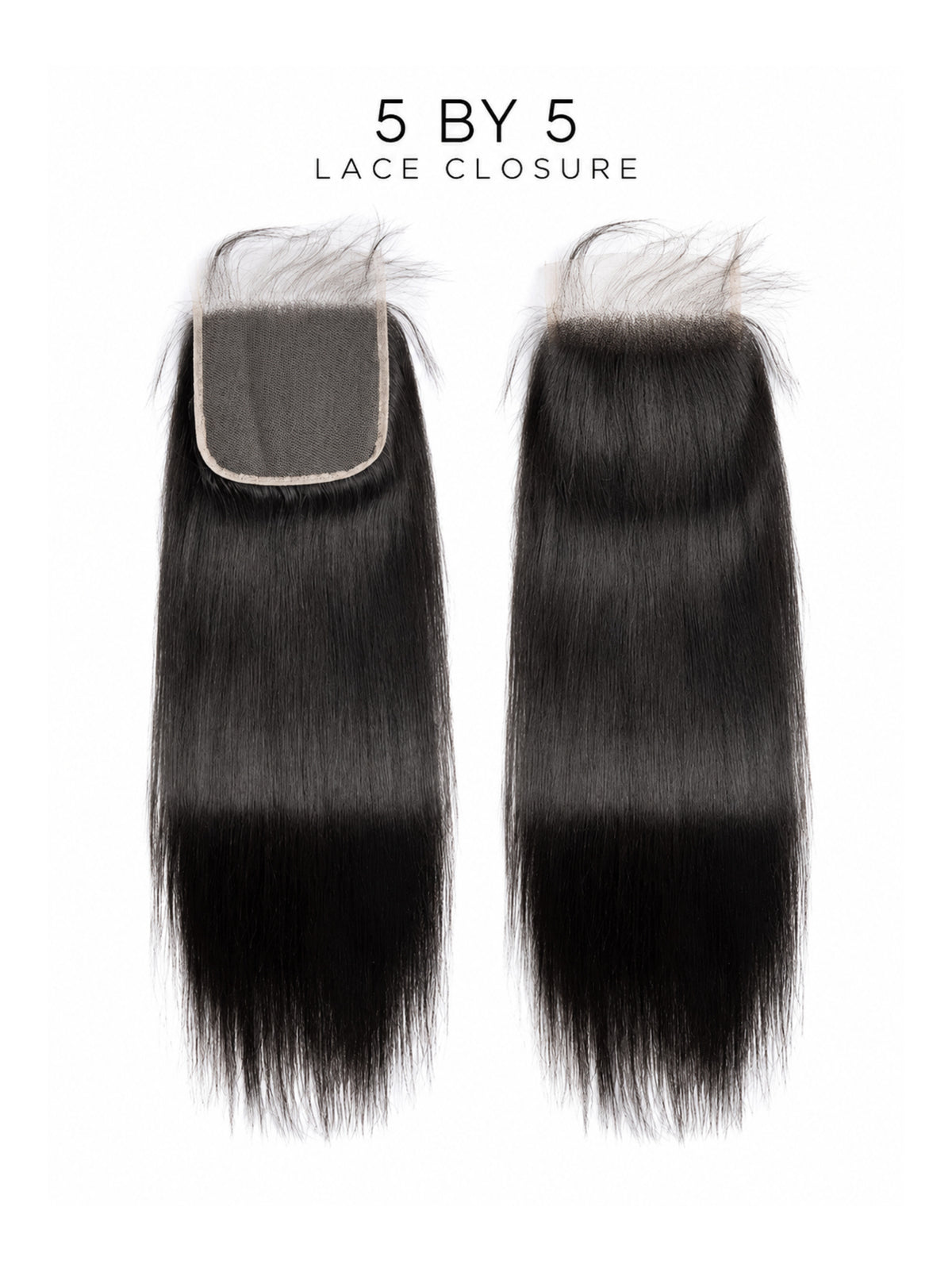 5x5 lace closure with dark straight hair and lace front, two matching sections