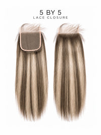 5x5 HD lace closure hairpiece with straight silky blonde strands and lace base