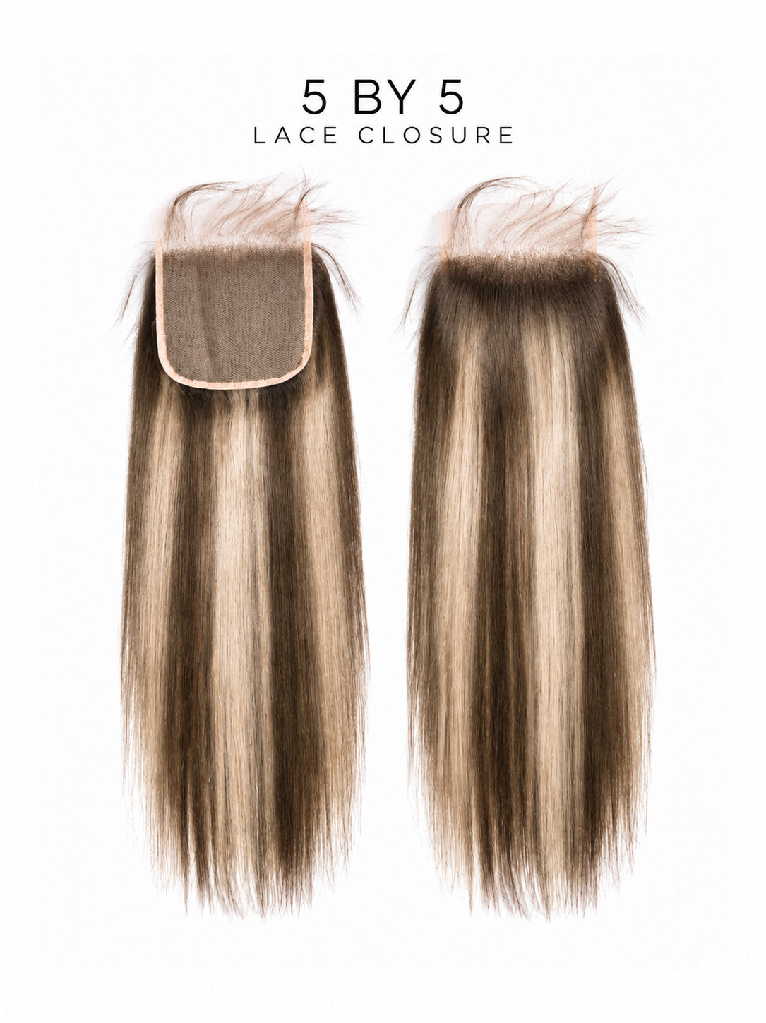 5x5 lace closure with straight light brown hair and square lace cap