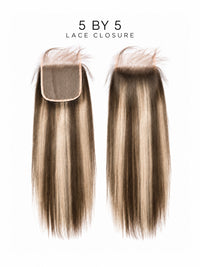 5x5 lace closure with straight light brown hair and square lace cap