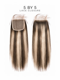 5x5 lace closure with straight light blonde hair and square lace cap