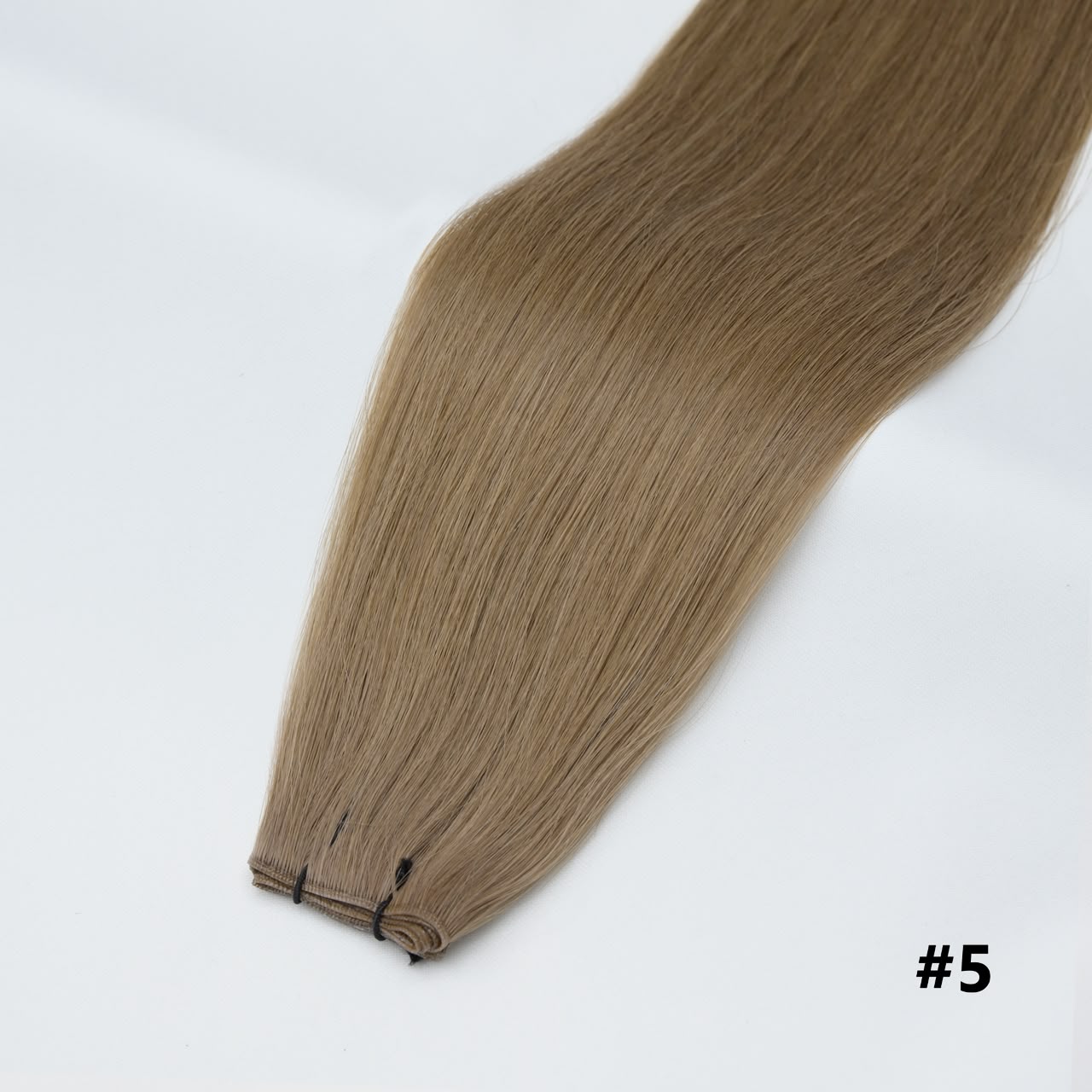 Tape-in hair extension, straight light brown #5 bundle with clips at the end