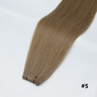 Tape-in hair extension, straight light brown #5 bundle with clips at the end