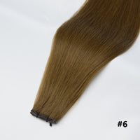 Tape-in hair extension, straight chestnut brown #6 bundle with clips at the end