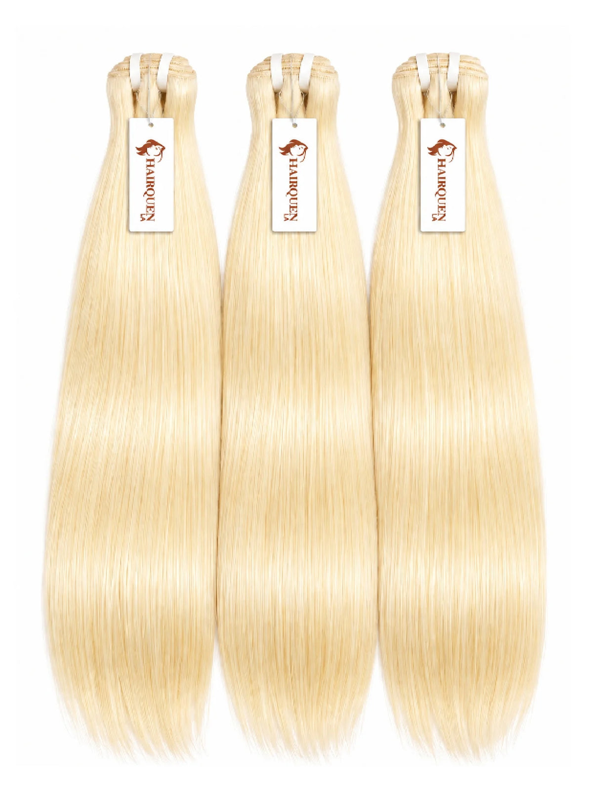 Straight blonde hair bundles, three wefts with looped tops