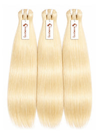 Straight blonde hair bundles, three wefts with looped tops