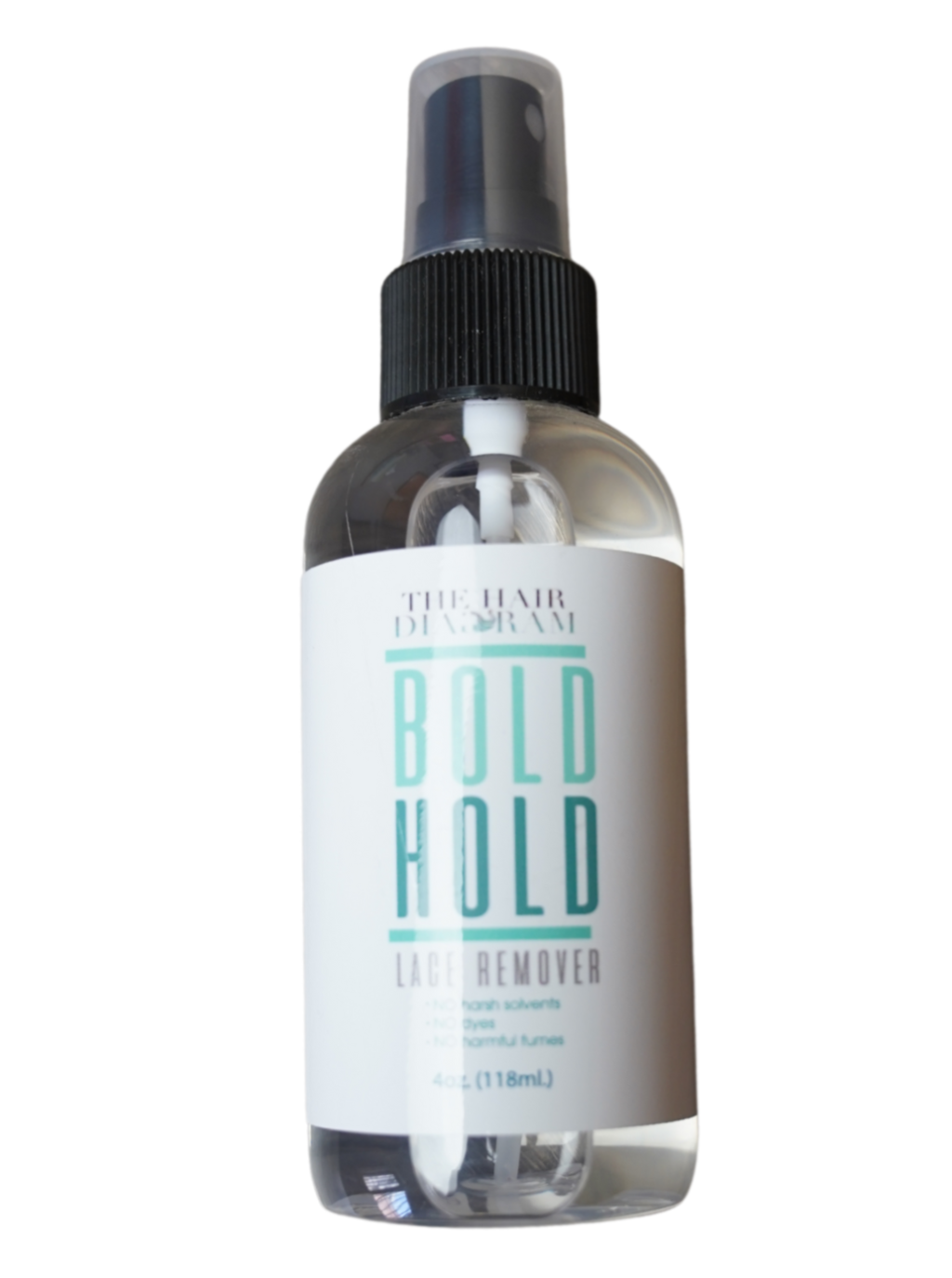 BOLD HOLD Lace Remover spray bottle with black pump, clear liquid