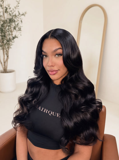 6x6 closure ready-to-wear lace wig with long black deep-wave hair and side part