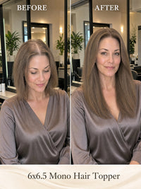 6x6.5 mono hair topper, long straight light brown hair with side part