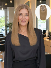 Light brown straight hair topper with mono base and center part