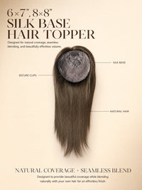 Silk base hair topper with round cap and natural hair blend, straight light blonde