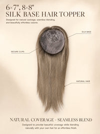 Silk base hair topper with straight taupe-blonde hair and circular silk base cap