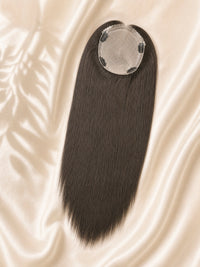 6x7 silk hair topper with dark brown hair and circular silk base with small clips