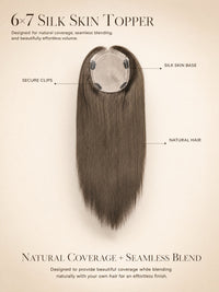 6x7 silk skin topper hairpiece with light ash blonde hair, circular silk base and clips