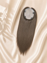6x7 silk skin hair topper, round silk base with long straight hair in ash blonde