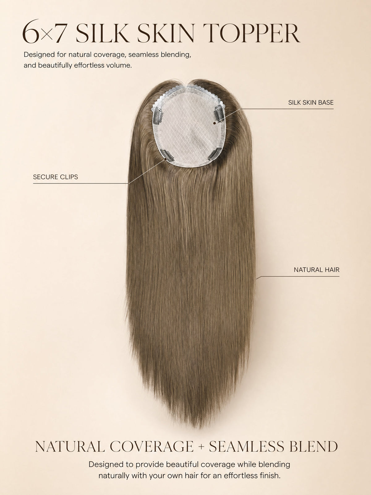 6x7 silk skin hair topper with round base and long natural hair blend