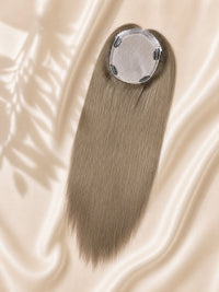 6x7 silk skin hair topper, round base with long ash blonde hair on satin
