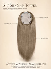 6x7 silk skin hair topper illustration with a light ash-blonde hairpiece.